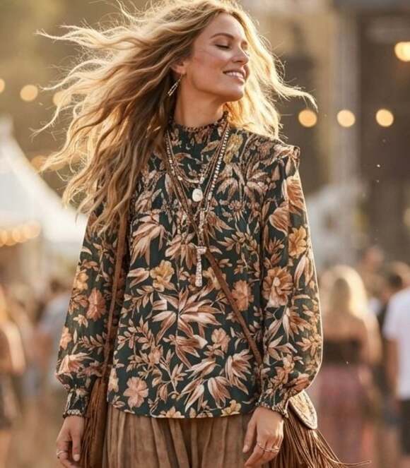 H&M Tops - H&M Smocked High Neck Floral Blouse Size 6 - EK